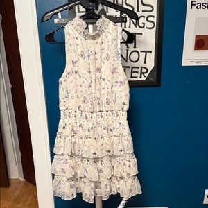 Floral Sleeveless Dress - Cream and Purple